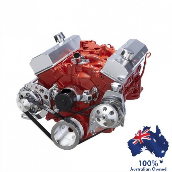 CVF Racing SBC Serpentine Conversion Kit With Electric Water Pump & Alternator – Polished Billet Aluminum, Chevy Small Block