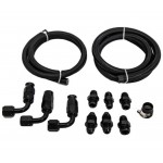 CHEVY FORD HOT ROD SAGINAW - BORGESON TYPE 2 INTERGRATED RESERVOIR BRAIDED LINE KIT - STAINLESS STEEL BLACK FINISH