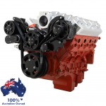GM HOLDEN CHEVY LS 1,2,3 AND 6 ENGINE SERPENTINE KIT - AC AIR COMPRESSOR, ALTERNATOR - PULLEY AND BRACKETS BLACK BEAUTY FINISH MID MOUNT
