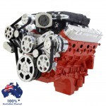GM HOLDEN CHEVY LS 1,2,3 AND 6 ENGINE SERPENTINE KIT WITH MAGNUSON SUPERCHARGER - AC AIR COMPRESSOR, ALTERNATOR & POWER STEERING PULLEY AND BRACKETS POLISHED FINISH 